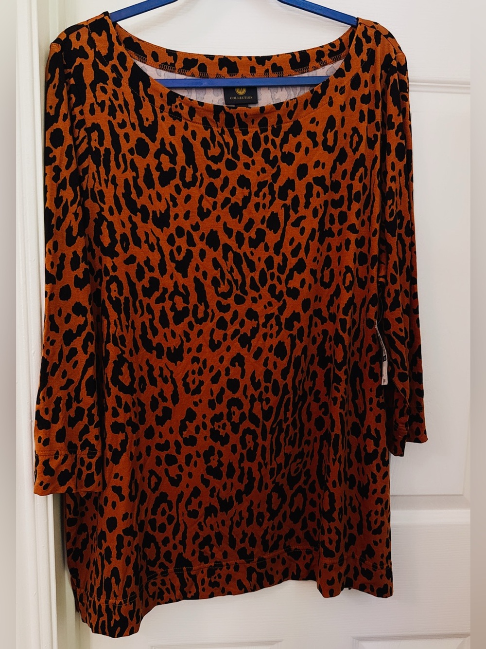 JM Collection Rust and Black Leopard Print Top
